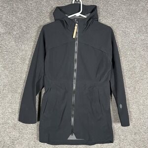 Indygena Jacket Womens XS Black Hooded Long‎ Softshell Rain Coat Outdoor Hiking